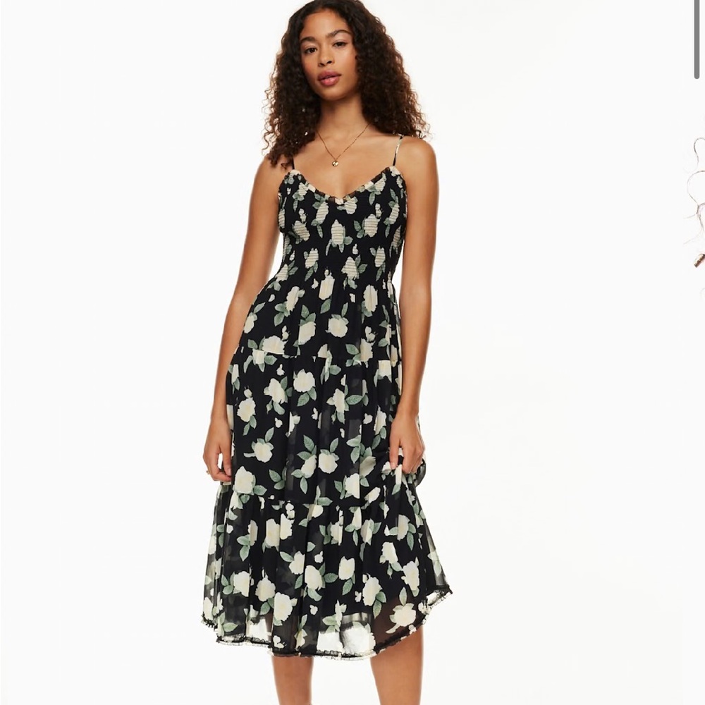 Floral Black and White Midi Dress